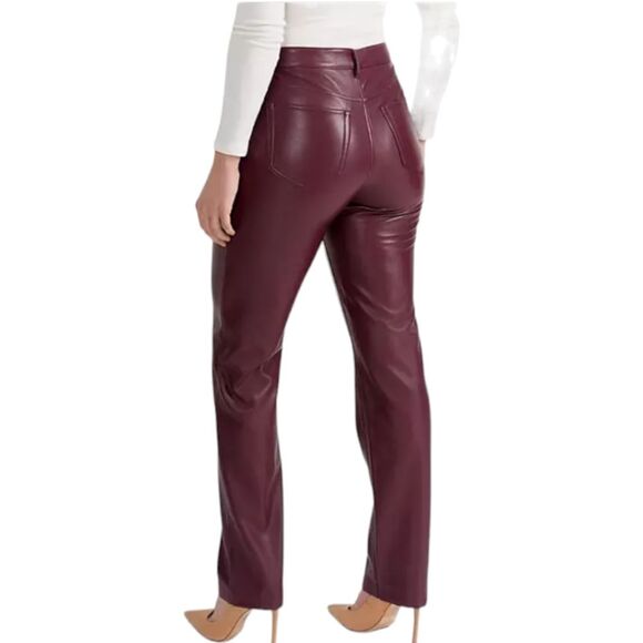 Joie Faux Leather Straight Leg Pants, Size 2, Burgundy NWT - Picture 4 of 10